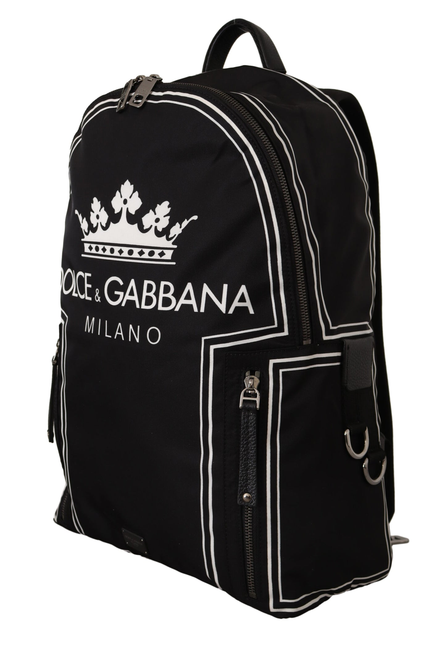 Dolce & Gabbana Elegant Monochrome Crown Print Backpack