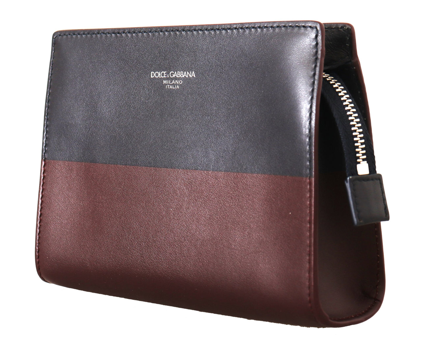 Dolce & Gabbana Elegant Leather Clutch in Gray & Bordeaux