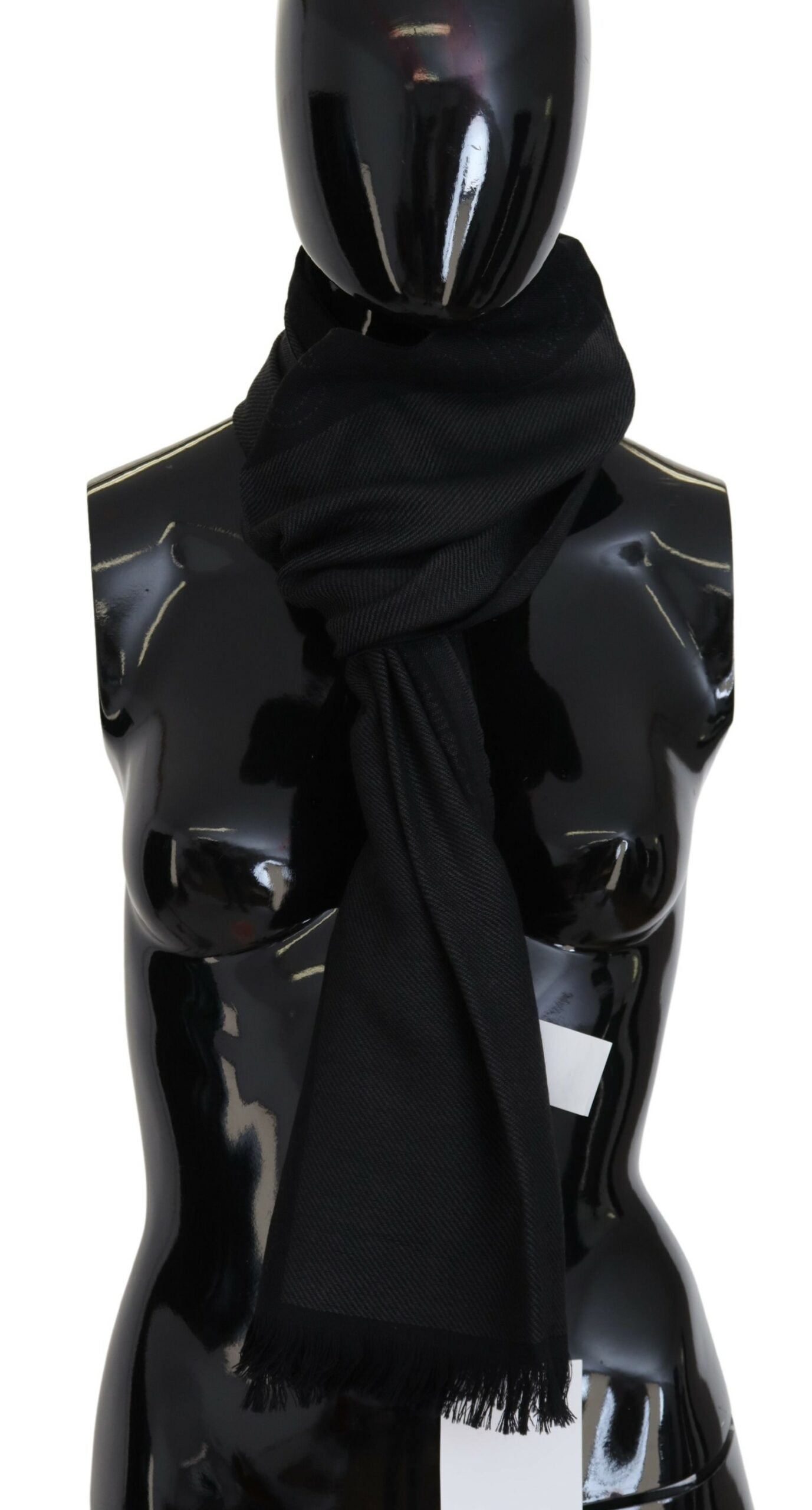 Costume National Elegant Fringed Wool Scarf in Chic Black