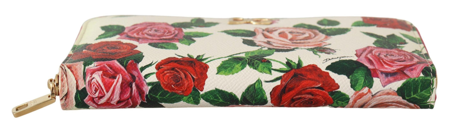 Dolce & Gabbana Elegant Continental Leather Wallet with Rose Design