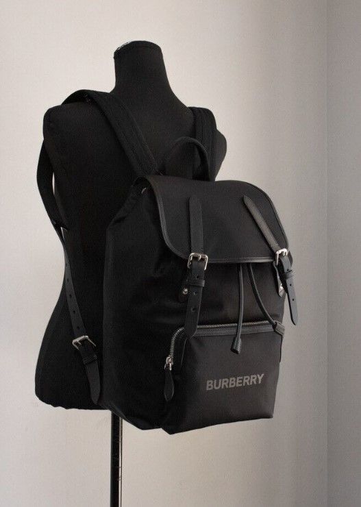 Burberry Aviator Large Black Branded Econyl Nylon Drawstring Backpack Bookbag