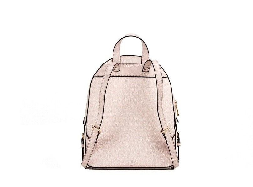 Michael Kors Jaycee Medium Powder Blush Signature PVC Zip Pocket Backpack Bag