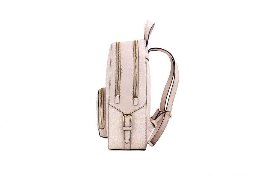 Michael Kors Jaycee Medium Powder Blush Signature PVC Zip Pocket Backpack Bag