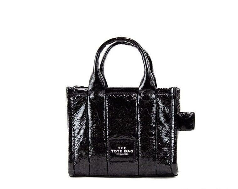 Marc Jacobs The Shiny Crinkle Micro Tote Black Leather Crossbody Bag Handbag