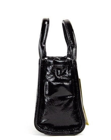 Marc Jacobs The Shiny Crinkle Micro Tote Black Leather Crossbody Bag Handbag