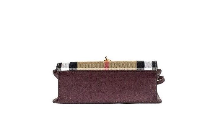 Burberry Macken Small Mahogany Red House Check Derby Leather Crossbody Bag Purse