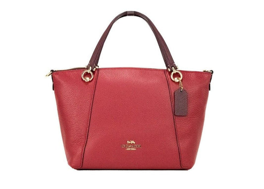 COACH Kacey Colorblock Red Apple Pebbled Leather Top Zip Satchel Handbag