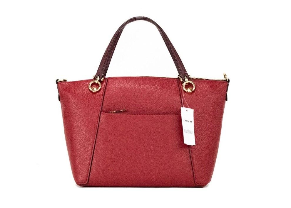 COACH Kacey Colorblock Red Apple Pebbled Leather Top Zip Satchel Handbag