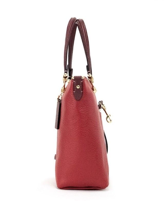 COACH Kacey Colorblock Red Apple Pebbled Leather Top Zip Satchel Handbag