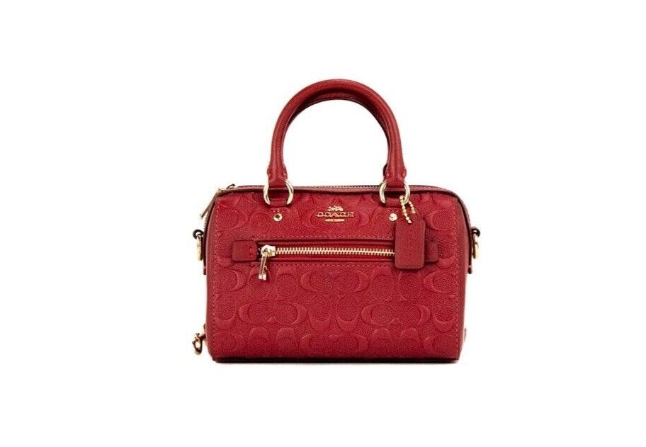 COACH Mini Rowan 1941 Red Embossed Logo Leather Crossbody Handbag