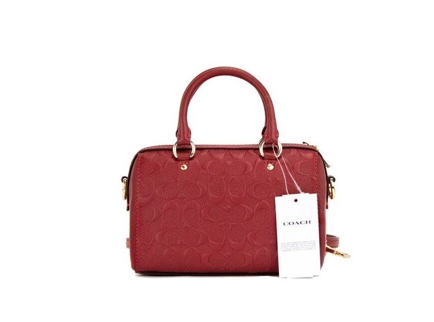 COACH Mini Rowan 1941 Red Embossed Logo Leather Crossbody Handbag