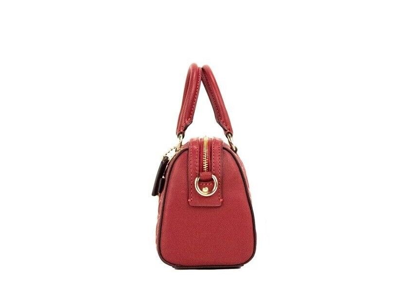 COACH Mini Rowan 1941 Red Embossed Logo Leather Crossbody Handbag