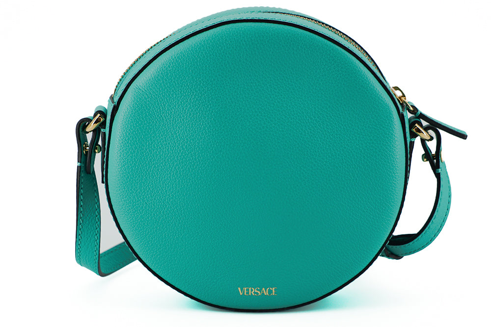 Versace Elegant Mint Green Calf Leather Round Shoulder Bag