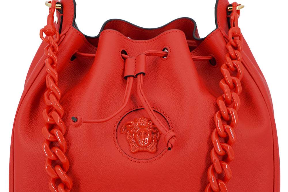 Versace Elegant Red Calf Leather Hobo Bag