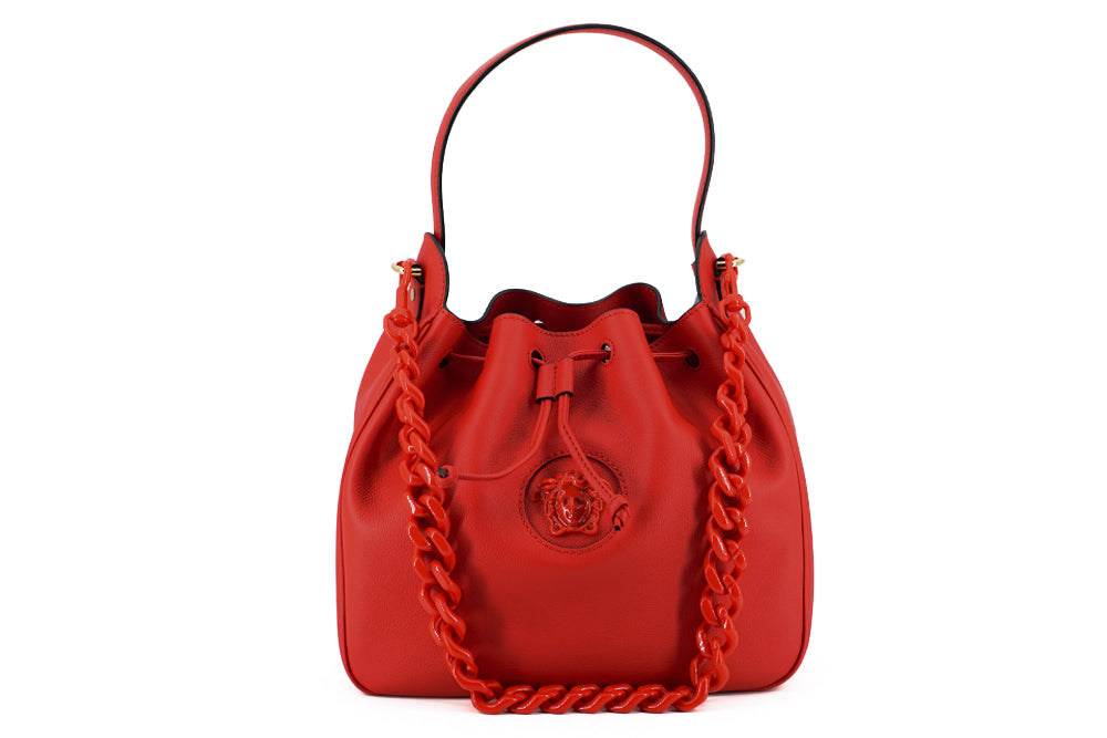 Versace Elegant Red Calf Leather Hobo Bag