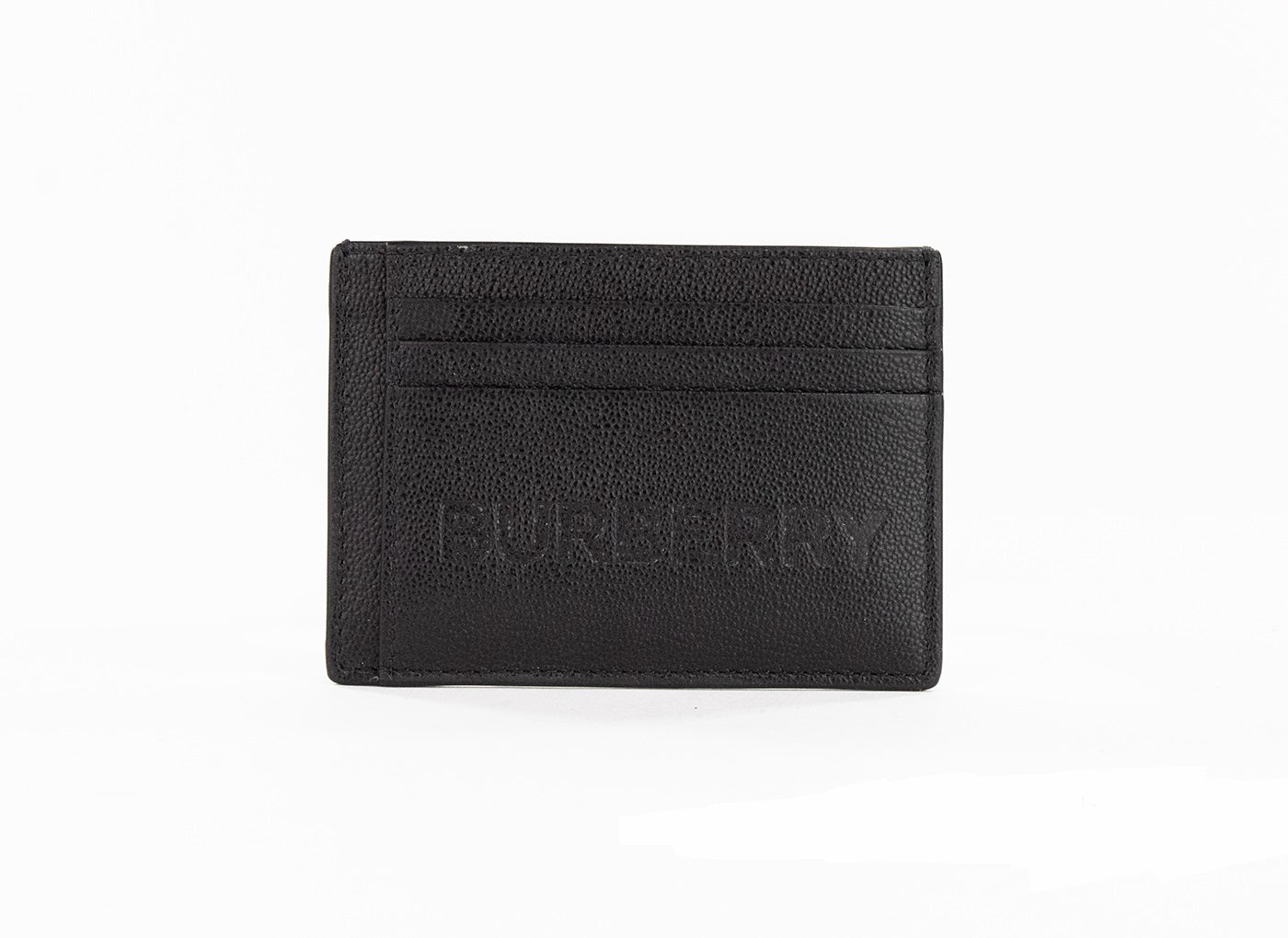 Burberry Chase Black Branded Embossed Logo Leather Money Clip Card Case Wallet