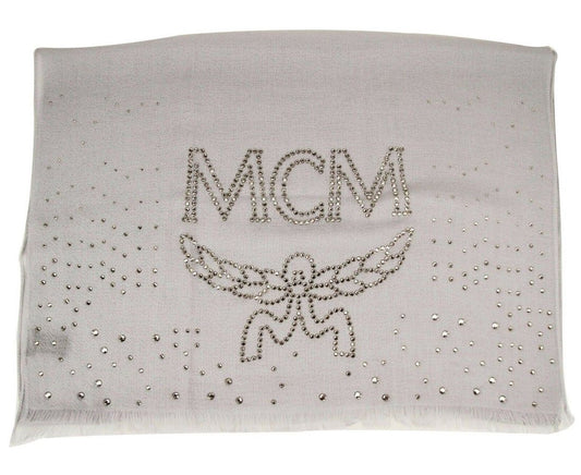 MCM Grey Dawn Cashmere With Swarovski Crystal Logo Scarf