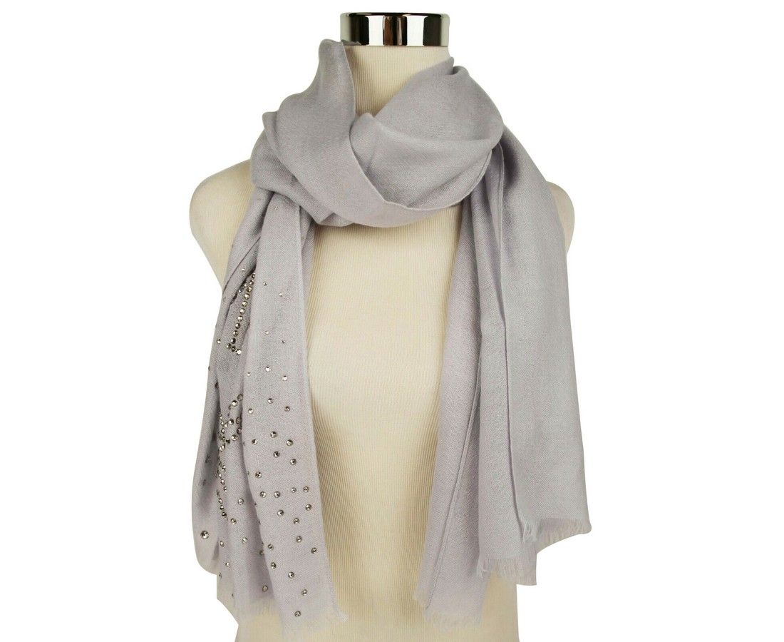 MCM Grey Dawn Cashmere With Swarovski Crystal Logo Scarf