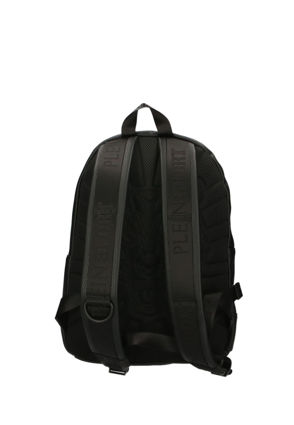 Plein Sport Sleek Black Designer Backpack with Metal Logo