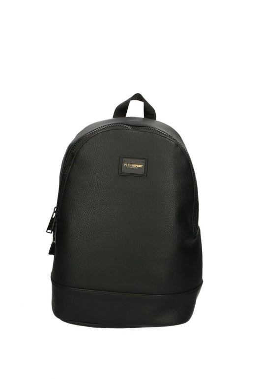 Plein Sport Sleek Black Designer Backpack with Metal Logo