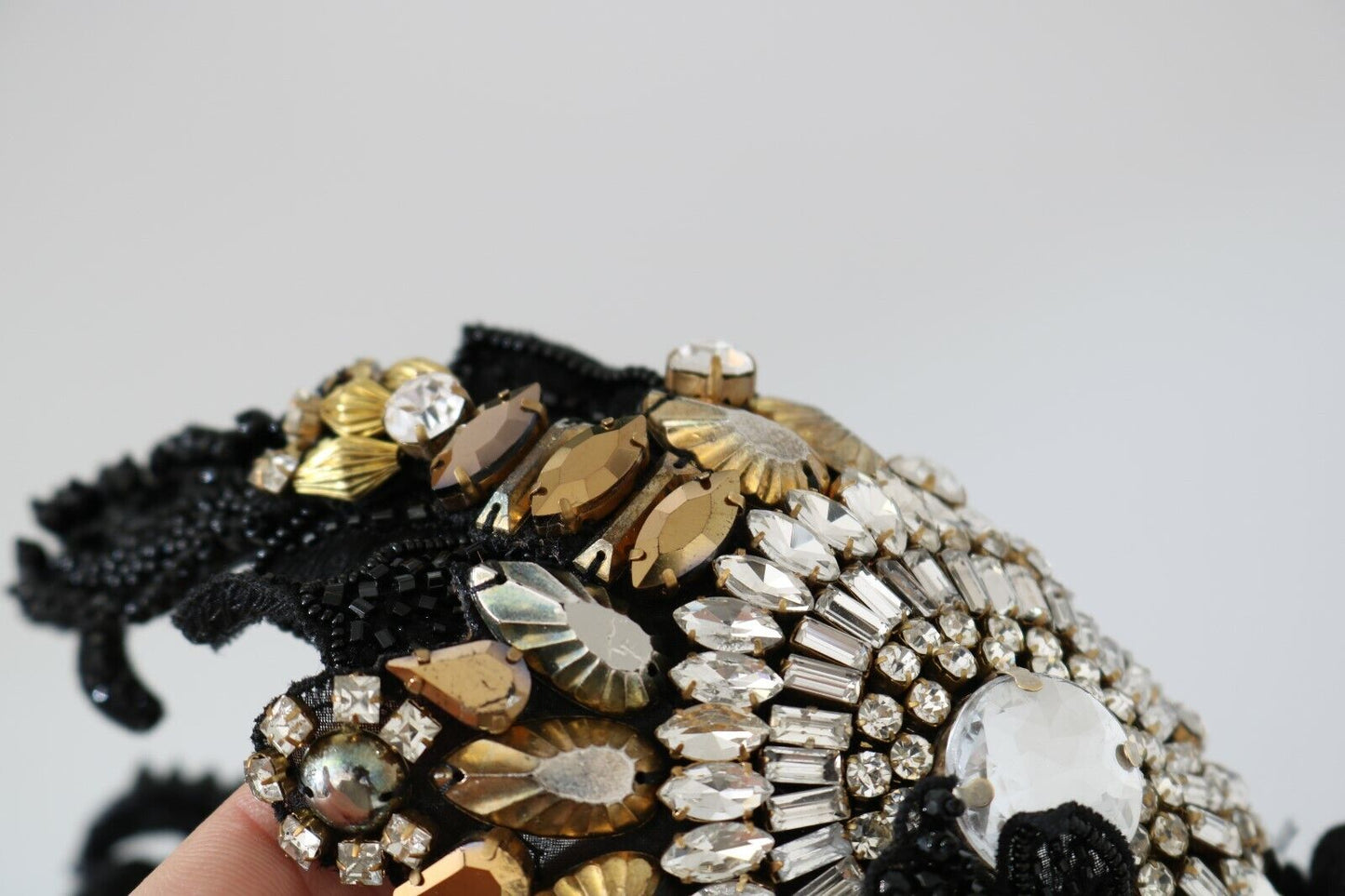 Dolce & Gabbana Black Silk Gold Crystal Studded Diadem