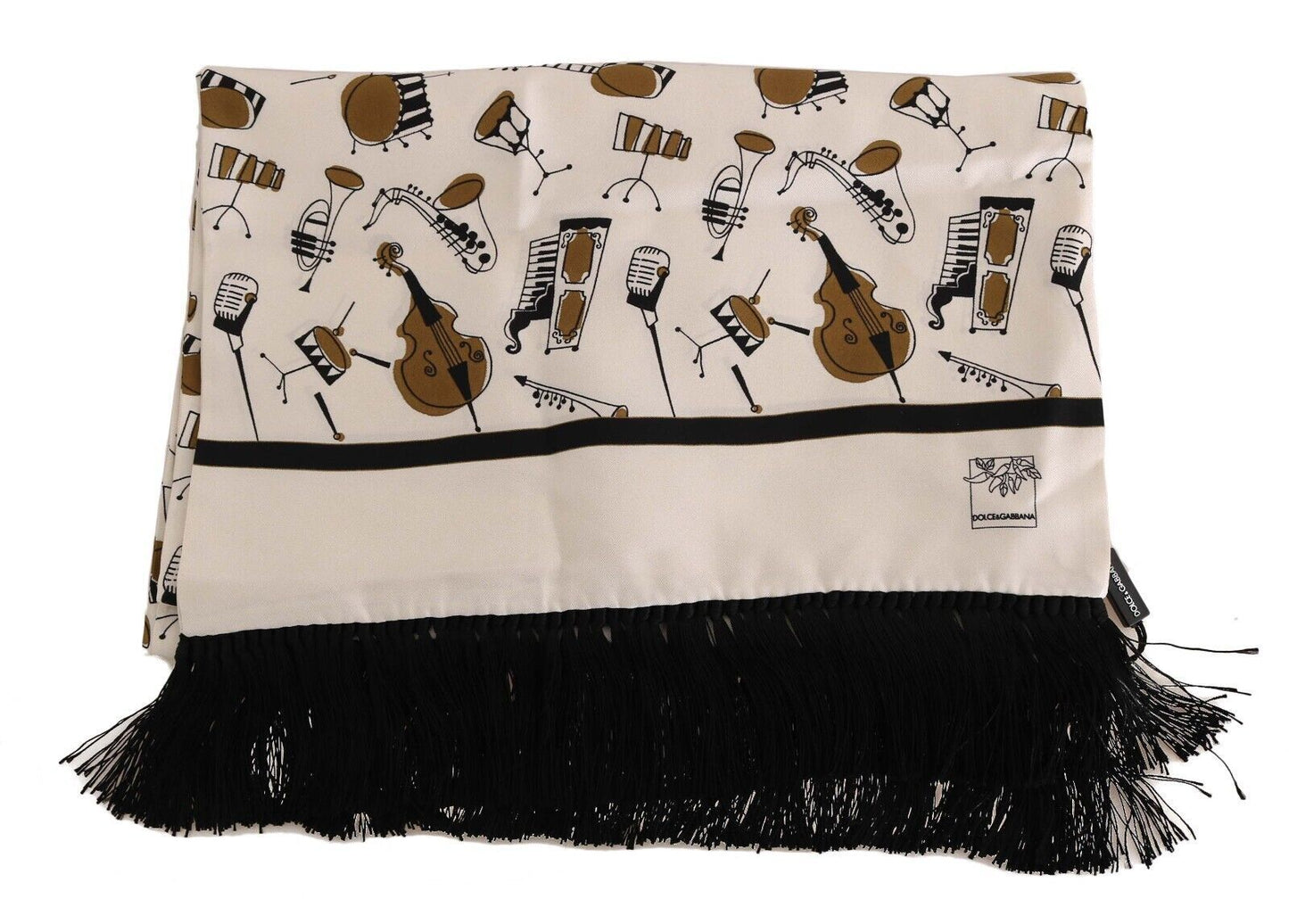 Dolce & Gabbana Silken Fringe Scarf with Instrument Print