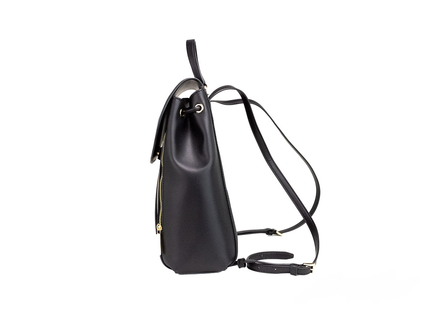 Michael Kors Phoebe Medium Black Smooth Leather Drawstring Flap Backpack Bookbag