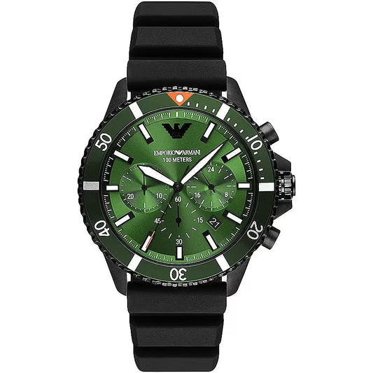 Emporio Armani Sleek Green Dial Chronograph Watch for Men