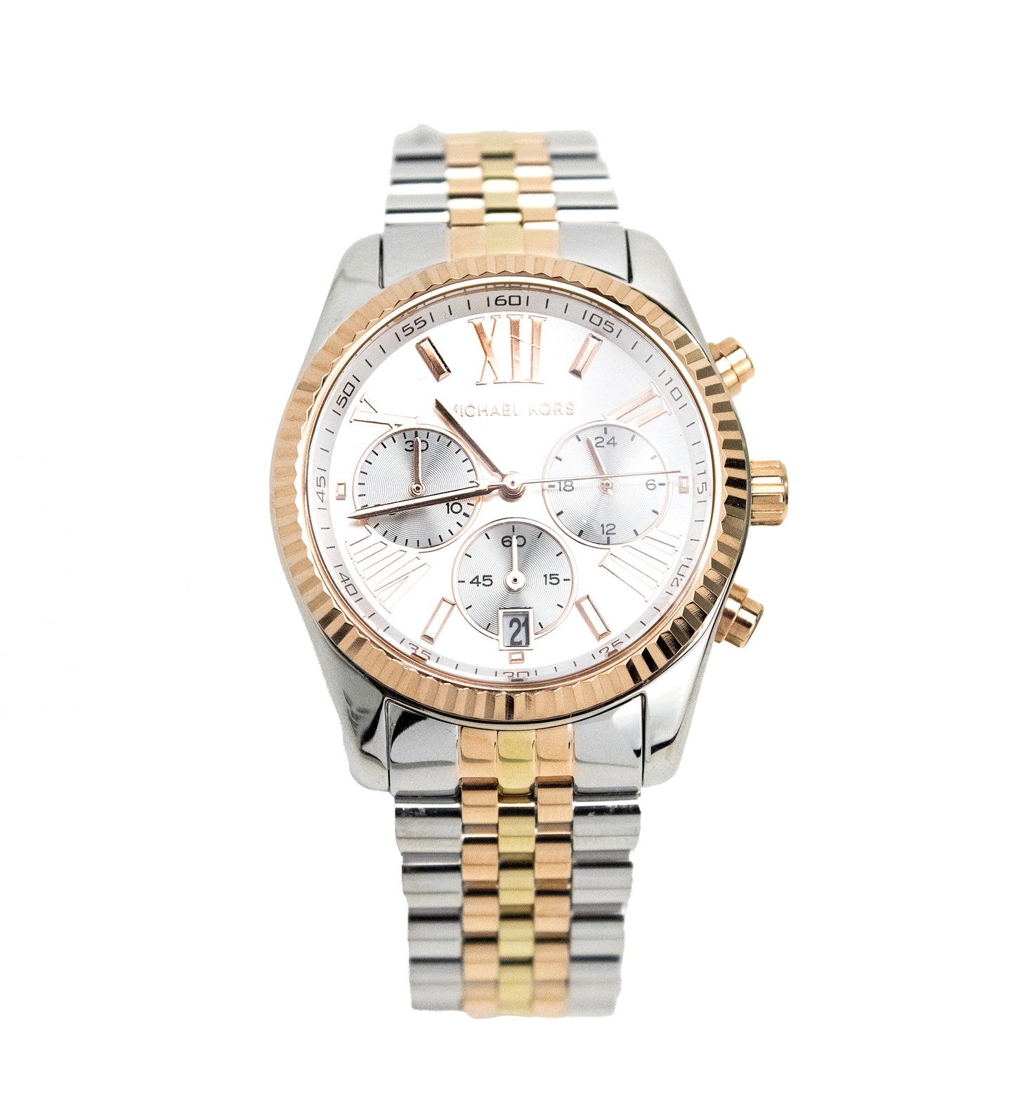 Michael Kors Lexington Chrono Silver Rose Gold Stainless Steel Watch MK5735