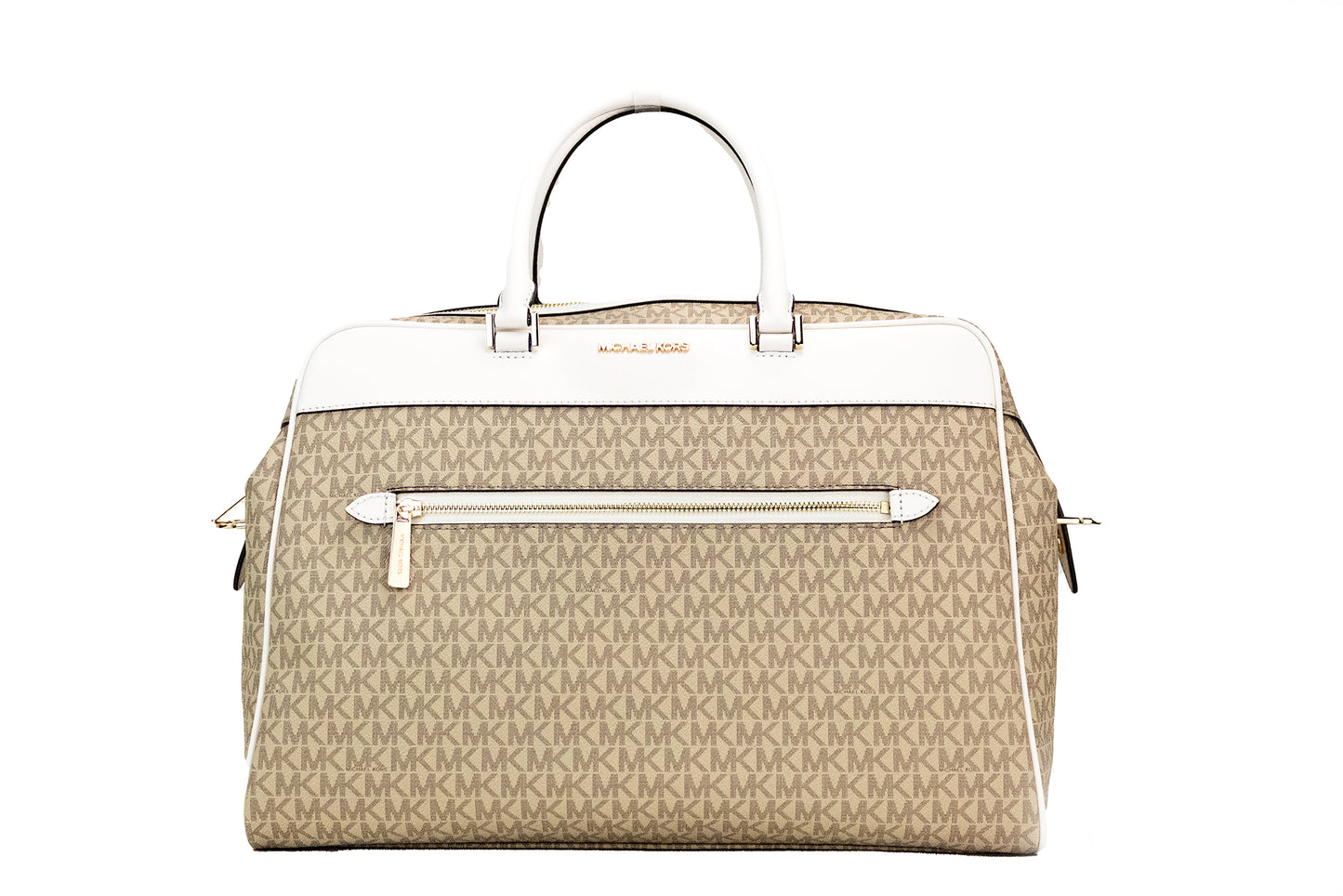 Michael Kors Travel Large Light Cream Signature PVC Top Zip Weekender Duffle Bag