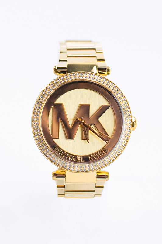 Michael Kors Parker Glitz Gold Toned Stainless Steel Wrist Watch MK5784