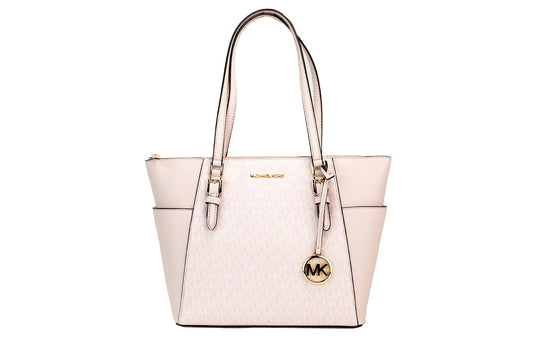 Michael Kors Charlotte Large Powder Blush Signature PVC TZ Tote Bag Purse